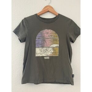 Vans Womens Graphic T-Shirt Gray Green Sunset Landscape Retro Skate‎ Tee Small